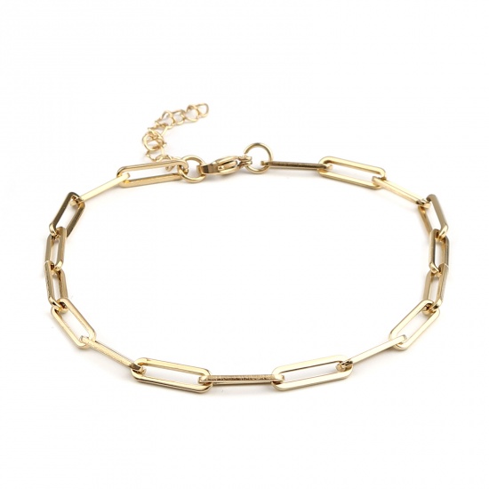 Picture of 1 Piece Vacuum Plating 304 Stainless Steel Stylish Paperclip Chain Anklet Gold Plated Oval 23cm(9") long