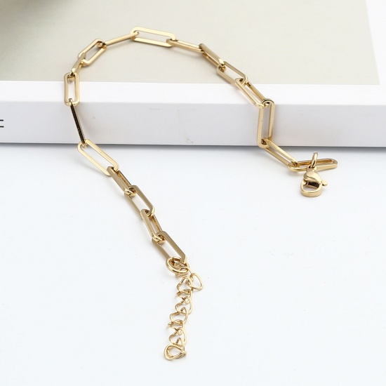 Picture of 1 Piece Vacuum Plating 304 Stainless Steel Stylish Paperclip Chain Anklet Gold Plated Oval 23cm(9") long