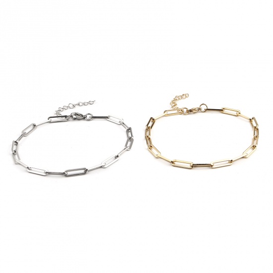 Picture of 1 Piece Vacuum Plating 304 Stainless Steel Stylish Paperclip Chain Anklet Gold Plated Oval 23cm(9") long