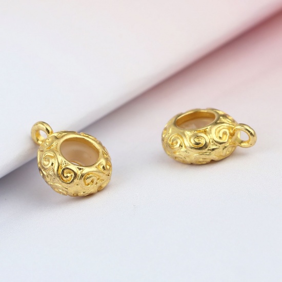 Immagine di Lega di Zinco Stile Europeo Perline Distanziali Stopper con Anima in Gomma Tondo Oro Placcato 14mm x 11mm , 10 Pz