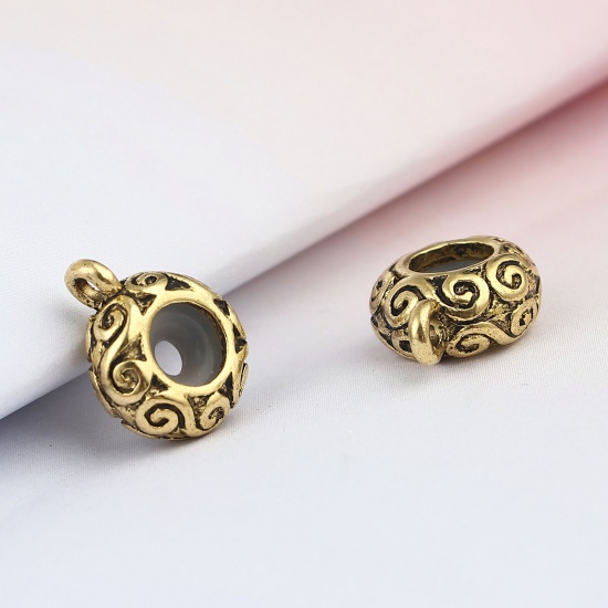 Immagine di Lega di Zinco Stile Europeo Perline Distanziali Stopper con Anima in Gomma Tondo Oro Antico 14mm x 11mm , 10 Pz