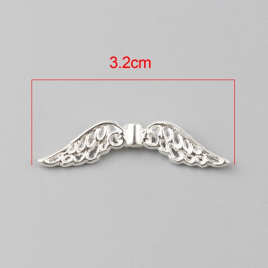 Picture of Zinc Based Alloy Spacer Beads Wing Silver Plated About 32mm x 8mm, Hole: Approx 1.4mm, 100 PCs