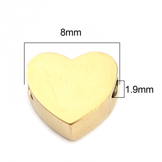 Imagen de 304 Acero Inoxidable día de San Valentín Cuentas Corazón Chapado en Oro 8mm x 7mm, Agujero: Aprox 1.9mm, 2 Unidades