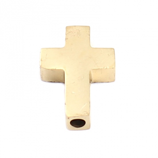 Imagen de 304 Acero Inoxidable Religión Cuentas Cruz Chapado en Oro 14mm x 10mm, Agujero: Aprox 1.9mm, 2 Unidades