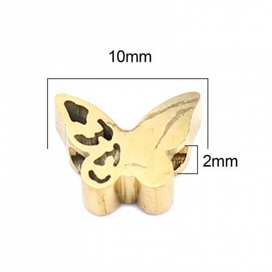 Imagen de 304 Acero Inoxidable Insecto Cuentas Mariposa Chapado en Oro 10mm x 8mm, Agujero: Aprox 2mm, 2 Unidades