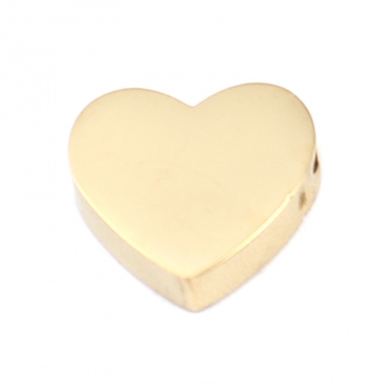 Imagen de 304 Acero Inoxidable día de San Valentín Cuentas Corazón Chapado en Oro 12mm x 11mm, Agujero: Aprox 1.8mm, 2 Unidades