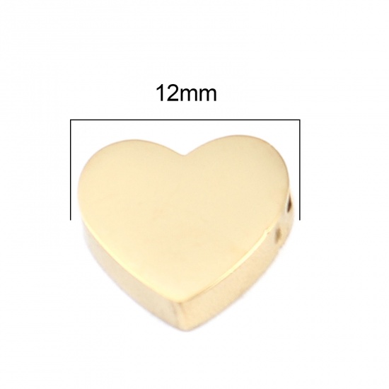 Imagen de 304 Acero Inoxidable día de San Valentín Cuentas Corazón Chapado en Oro 12mm x 11mm, Agujero: Aprox 1.8mm, 2 Unidades