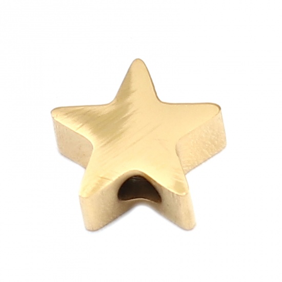 Imagen de 304 Acero Inoxidable Cuentas Estrellas de cinco puntos Chapado en Oro 8mm x 7mm, Agujero: Aprox 1.9mm, 2 Unidades