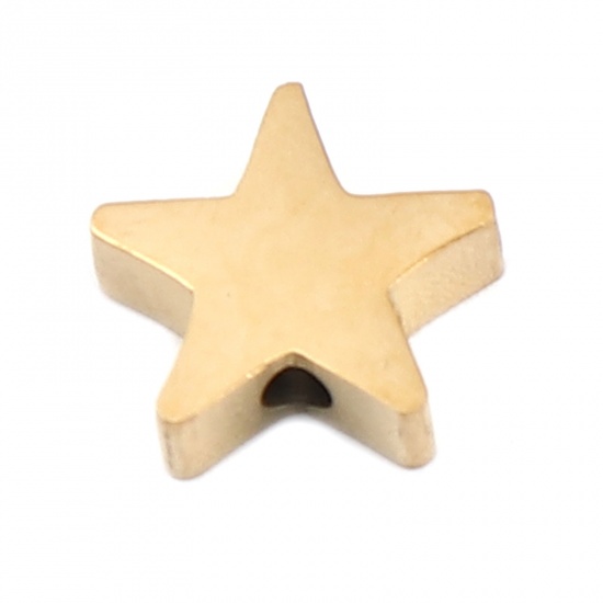 Imagen de 304 Acero Inoxidable Cuentas Estrellas de cinco puntos Chapado en Oro 12mm x 11mm, Agujero: Aprox 1.9mm, 2 Unidades