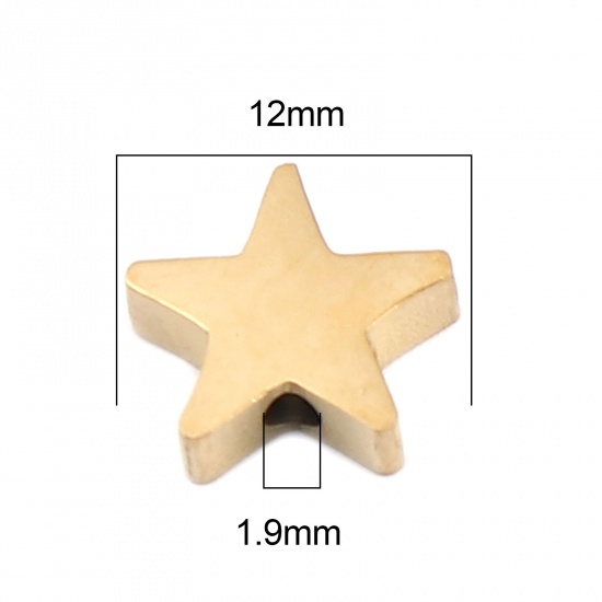 Imagen de 304 Acero Inoxidable Cuentas Estrellas de cinco puntos Chapado en Oro 12mm x 11mm, Agujero: Aprox 1.9mm, 2 Unidades