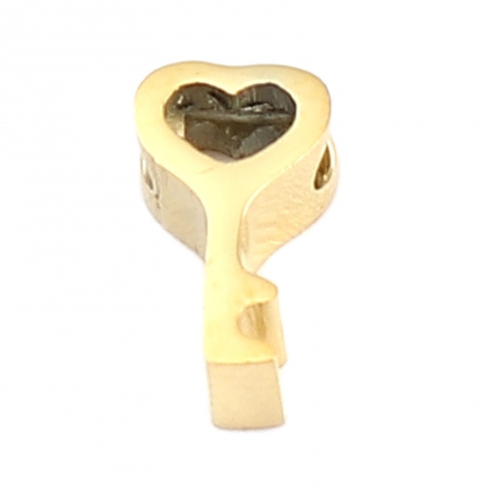 Imagen de 304 Acero Inoxidable Cuentas Corazón Chapado en Oro Llave 8mm x 5mm, Agujero: Aprox 1.7mm, 2 Unidades