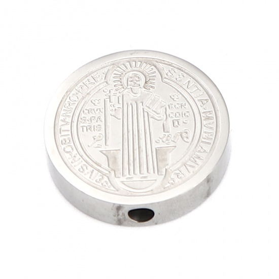 Bild von 304 Edelstahl Religiös Perlen Flachrund Silberfarbe Jesus 15mm D., Loch: ca. 2mm, 2 Stück