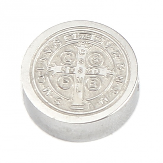 Bild von 304 Edelstahl Religiös Perlen Flachrund Silberfarbe Jesus 10mm D., Loch: ca. 1.9mm, 2 Stück