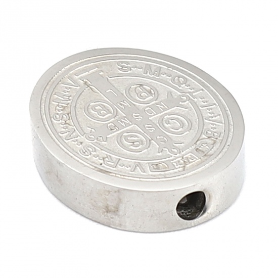 Bild von 304 Edelstahl Religiös Perlen Flachrund Silberfarbe Jesus 15mm x 12mm, Loch: ca. 1.9mm, 2 Stück