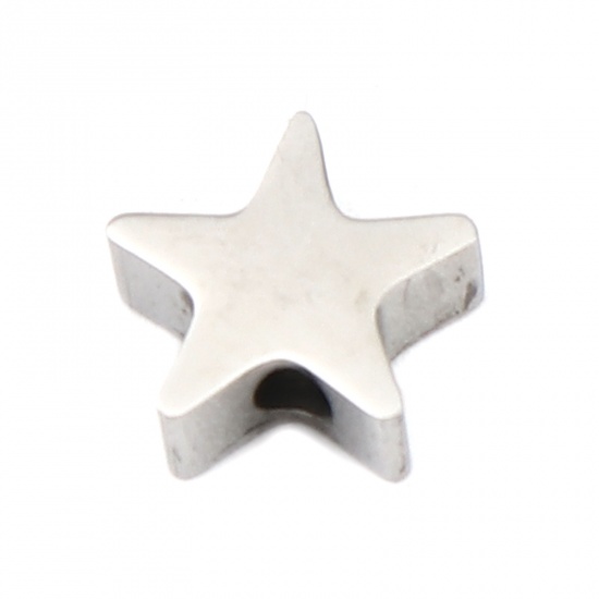 Imagen de 304 Acero Inoxidable Cuentas Estrellas de cinco puntos Tono de Plata 10mm x 9mm, Agujero: Aprox 1.9mm, 3 Unidades
