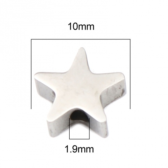 Imagen de 304 Acero Inoxidable Cuentas Estrellas de cinco puntos Tono de Plata 10mm x 9mm, Agujero: Aprox 1.9mm, 3 Unidades