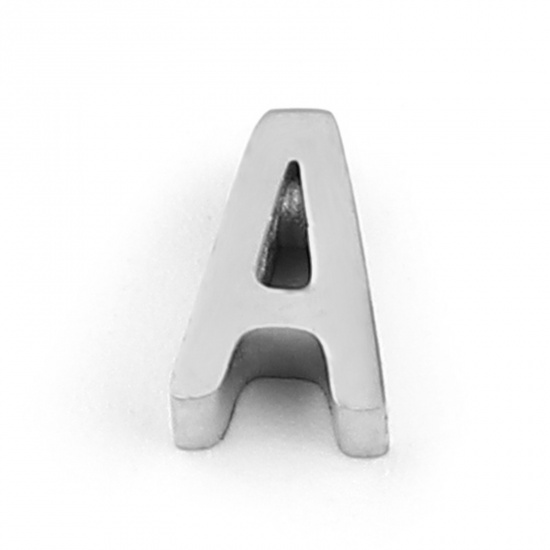 Immagine di 304 Acciaio Inossidabile Perline Lettera Tono Argento Lettere " A " 8mm x 5mm, Buco: Circa 1.4mm, 3 Pz