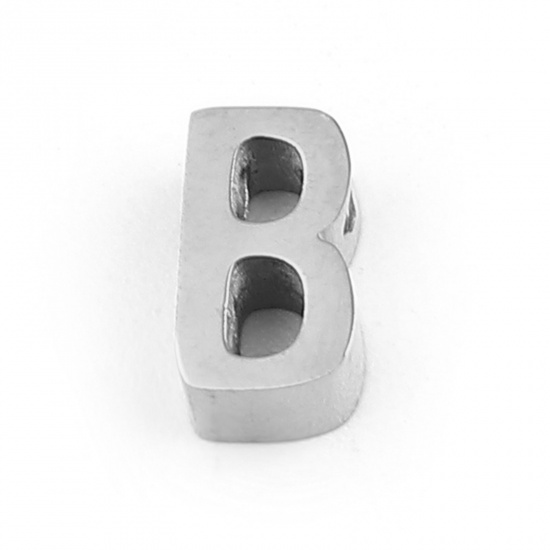 Picture of 304 Stainless Steel Beads Capital Alphabet/ Letter Silver Tone Message " B " 8mm x 4mm, Hole: Approx 1.4mm, 3 PCs