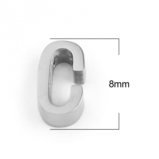 Picture of 304 Stainless Steel Beads Capital Alphabet/ Letter Silver Tone Message " C " 8mm x 4mm, Hole: Approx 1.5mm, 3 PCs