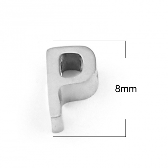Bild von 304 Edelstahl Perlen Buchstabe Silberfarbe Message " P " 8mm x 5mm, Loch: ca. 1.4mm, 3 Stück