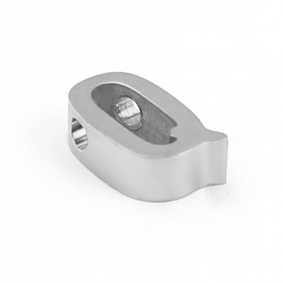 Picture of 304 Stainless Steel Beads Capital Alphabet/ Letter Silver Tone Message " Q " 8mm x 5mm, Hole: Approx 1.4mm, 3 PCs