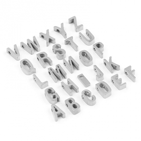 Picture of 304 Stainless Steel Beads Capital Alphabet/ Letter Silver Tone Message " Q " 8mm x 5mm, Hole: Approx 1.4mm, 3 PCs