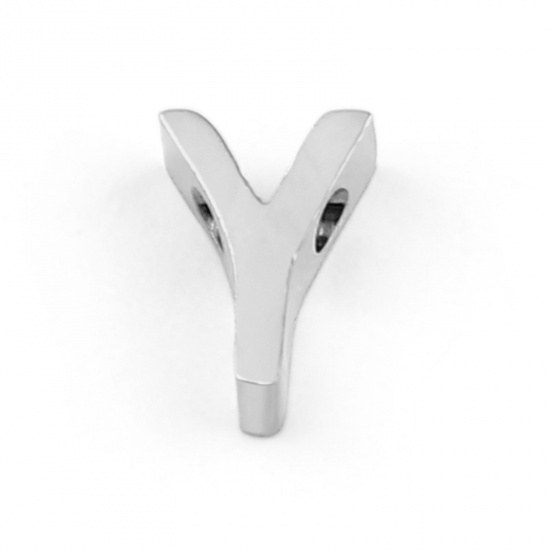 Picture of 304 Stainless Steel Beads Capital Alphabet/ Letter Silver Tone Message " Y " 8mm x 5mm, Hole: Approx 1.5mm, 3 PCs