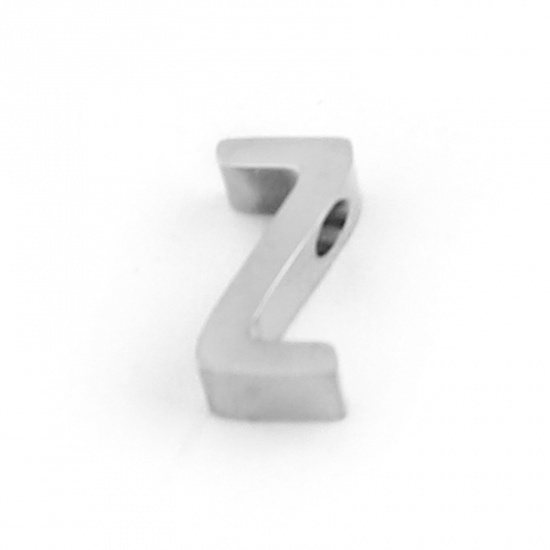 Picture of 304 Stainless Steel Beads Capital Alphabet/ Letter Silver Tone Message " Z " 8mm x 4mm, Hole: Approx 1.5mm, 3 PCs