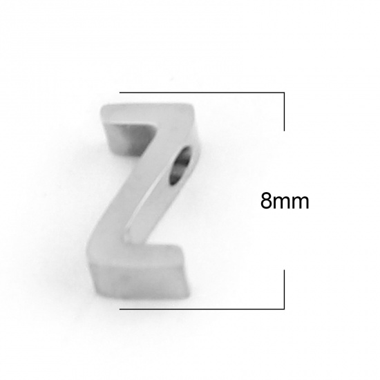 Bild von 304 Edelstahl Perlen Buchstabe Silberfarbe Message " Z " 8mm x 4mm, Loch: ca. 1.5mm, 3 Stück