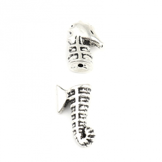 Picture of Zinc Based Alloy Ocean Jewelry Beads Caps Seahorse Animal Antique Silver Color (Fit Beads Size: 8mm Dia.) 20mm x 11mm 15mm x 11mm, 5 Sets