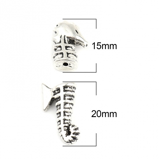 Picture of Zinc Based Alloy Ocean Jewelry Beads Caps Seahorse Animal Antique Silver Color (Fit Beads Size: 8mm Dia.) 20mm x 11mm 15mm x 11mm, 5 Sets