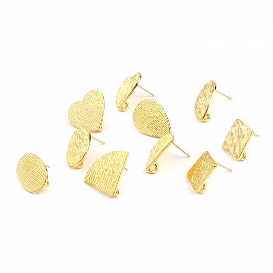 Picture of Zinc Based Alloy Ear Post Stud Earrings Findings Drop Gold Plated W/ Loop 20mm x 14mm, Post/ Wire Size: (21 gauge), 3 Pairs