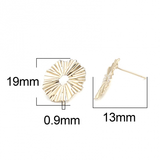 Picture of Zinc Based Alloy Ear Post Stud Earrings Findings Irregular Real Gold Plated W/ Loop 19mm x 18mm, Post/ Wire Size: (21 gauge), 2 Pairs