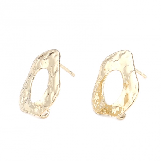 Picture of Zinc Based Alloy Ear Post Stud Earrings Findings Irregular Real Gold Plated W/ Loop 18mm x 15mm, Post/ Wire Size: (21 gauge), 2 Pairs