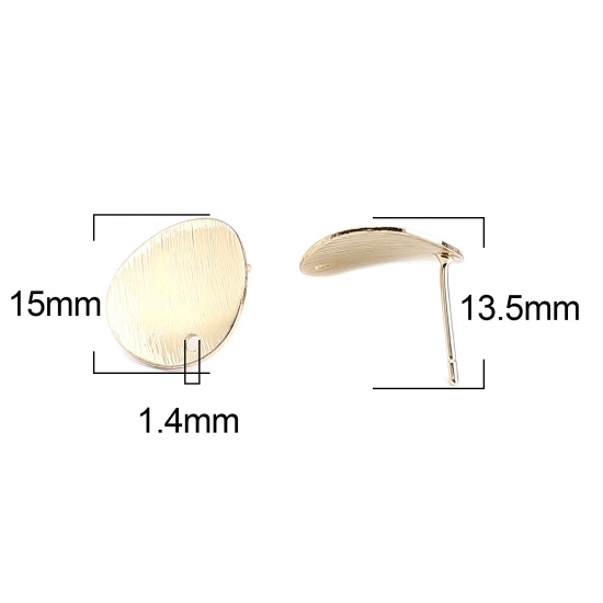 Picture of Zinc Based Alloy Ear Post Stud Earrings Findings Round Real Gold Plated W/ Loop 15mm Dia., Post/ Wire Size: (21 gauge), 2 Pairs