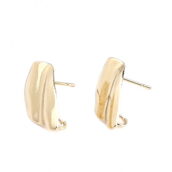 Picture of Zinc Based Alloy Ear Post Stud Earrings Findings Drop Real Gold Plated W/ Loop 20mm x 13mm, Post/ Wire Size: (21 gauge), 2 Pairs
