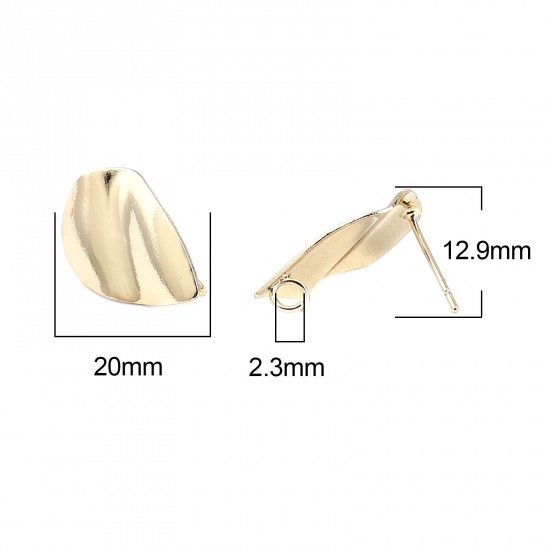 Picture of Zinc Based Alloy Ear Post Stud Earrings Findings Drop Real Gold Plated W/ Loop 20mm x 13mm, Post/ Wire Size: (21 gauge), 2 Pairs