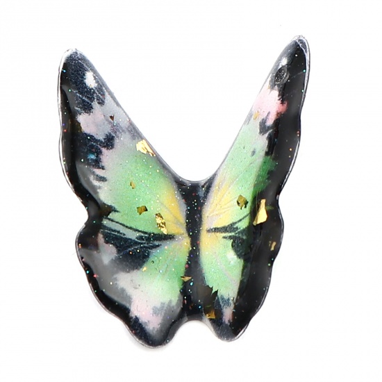 Picture of Resin Insect Charms Butterfly Animal Green Foil 23mm x 21mm, 5 PCs