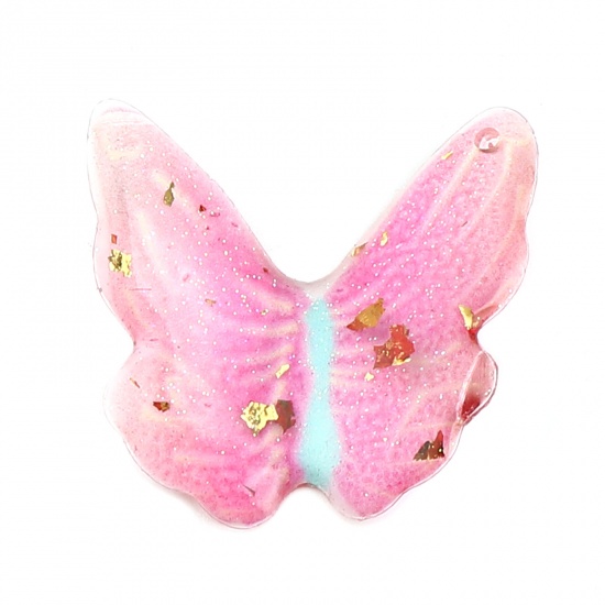 Picture of Resin Insect Charms Butterfly Animal Fuchsia Foil 23mm x 21mm, 5 PCs