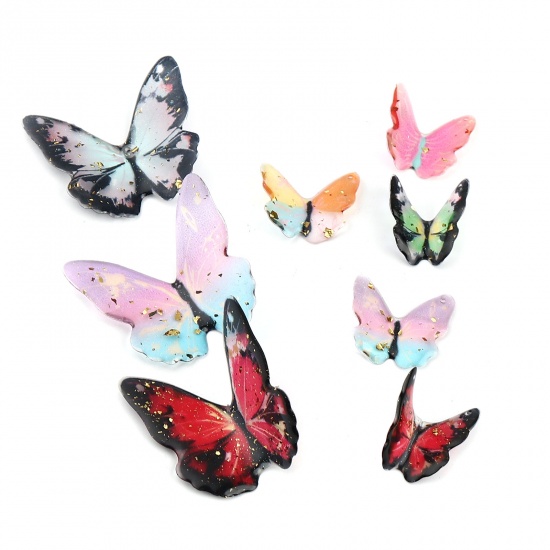 Picture of Resin Insect Charms Butterfly Animal Fuchsia Foil 23mm x 21mm, 5 PCs