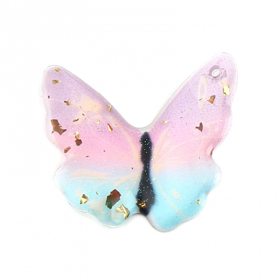 Picture of Resin Insect Charms Butterfly Animal Purple & Blue Foil 23mm x 21mm, 5 PCs