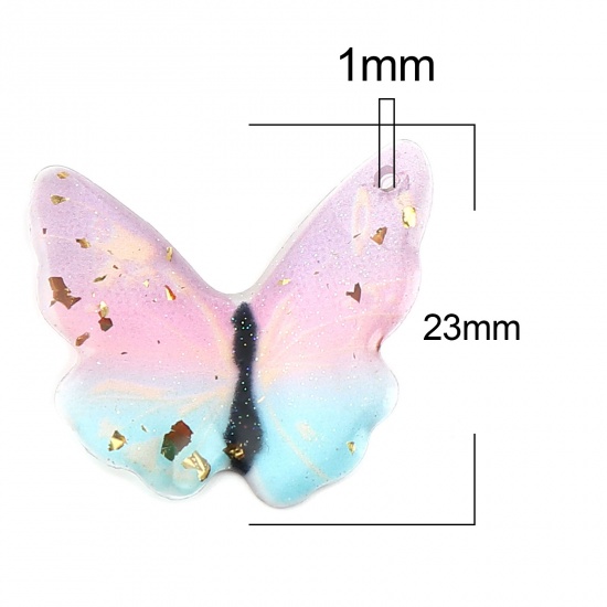Picture of Resin Insect Charms Butterfly Animal Purple & Blue Foil 23mm x 21mm, 5 PCs