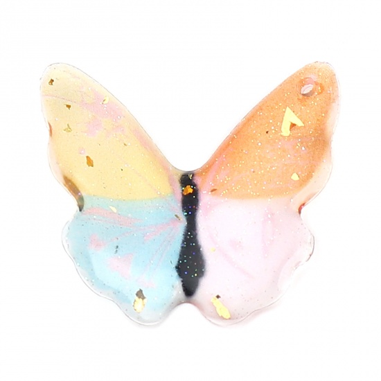 Picture of Resin Insect Charms Butterfly Animal Multicolor Foil 23mm x 21mm, 5 PCs