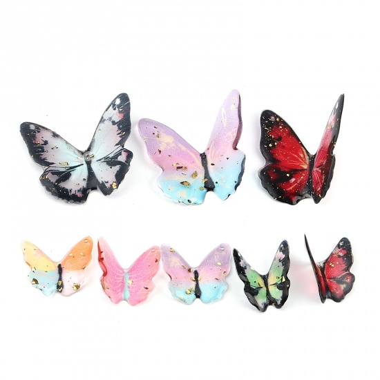 Picture of Resin Insect Charms Butterfly Animal Multicolor Foil 23mm x 21mm, 5 PCs