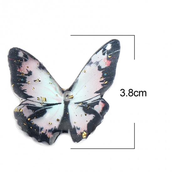 Picture of Resin Insect Pendants Butterfly Animal Black Foil 38mm x 38mm, 3 PCs