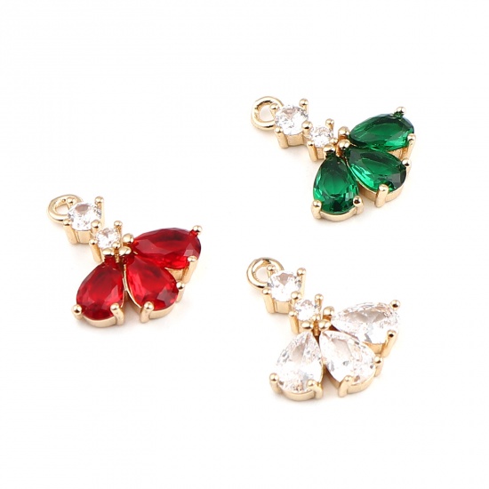 Immagine di Ottone Charms Oro Placcato A Forma di Ventagli Goccia Trasparente Strass 16mm x 13mm, 5 Pz