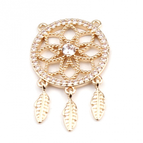 Picture of Brass Connectors Dream Catcher Gold Plated Clear Rhinestone 28mm x 18mm, 2 PCs