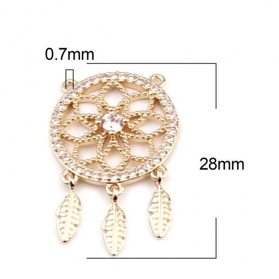 Picture of Brass Connectors Dream Catcher Gold Plated Clear Rhinestone 28mm x 18mm, 2 PCs                                                                                                                                                                                