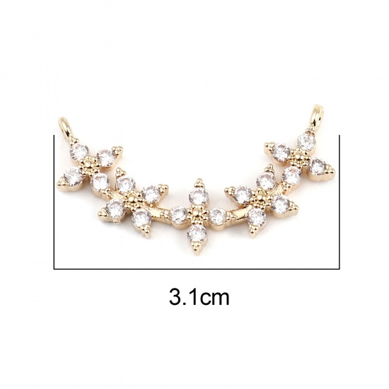 Bild von Messing Verbinder Bogen Vergoldet Blumen Transparent Strass 31mm x 14mm, 3 Stück