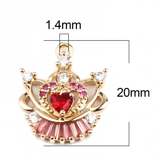 Picture of Brass Charms Gold Plated Crown Multicolor Rhinestone 20mm x 16mm, 2 PCs                                                                                                                                                                                       